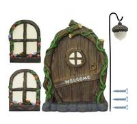 flexman Fenêtres de Porte de Fée, Résine de la Fenêtre de la Fenêtre de la Fenêtre Sculpture Murale Décoration Gradden Ensemble pour Accessoires de Cour de Cour Extérieure