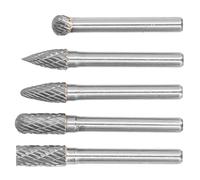 FLEXMAN Lot 5 Fraises en Carbure, Ensemble Forets à Tête Meulage pour le Travail Bois en Acier au Tungstène, Diamètre Tige 6mm, Meuleuse Rotative, Mèche pour Meuleuse, Sculpture
