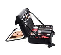 FLEXMAN Sac de Maquillage avec Miroir LED, 2 Niveaux de Grande Capacité en Cuir PU 3 Couleur Rechargeable Train Cosmetic Train LED avec Sangle Ajusté pour Voyager en Affaires