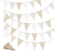 FLEXNOVA Guirlande de fanions d'extérieur de 12 m - Résistante aux intempéries - Beige - Décoration bohème - Guirlande de fanions en lin - 36 fanions - Pour mariage, anniversaire, fête prénatale, fête