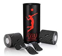 FLEXU Noir Bande de Kinésiologie : Un Ruban de Sport Ultra Large et de Haute qualité. 2 Rouleaux, 40 Bandes pré-découpées (7,5x25 cm).