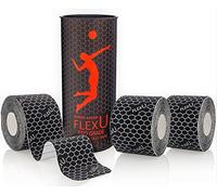 FLEXU Ruban de kinésiologie 60 5X25 cm Bandes prédécoupées en Forme de I - Thérapie Professionnelle Ultra Fine, sans Latex et hypoallergénique ; Promouvoir Une récupération Plus Rapide (Noir)