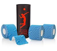 FLEXU Ruban de kinésiologie 60 5X25 cm Bandes prédécoupées en Forme de I - Thérapie Professionnelle Ultra Fine, sans Latex et hypoallergénique ; Promouvoir Une récupération Plus Rapide (Bleu)