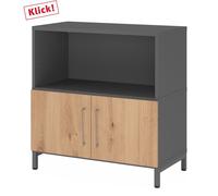 FlexWall | 2 HC | Portes + corps | avec bâti de socle - Graphite/Chêne Cendré