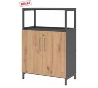 FlexWall | 3 HC | Portes + cadre | avec bâti de socle Graphite/Chêne Cendré