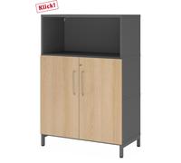 FlexWall | 3 HC | Portes + corps | avec bâti de socle - Graphite/Chêne
