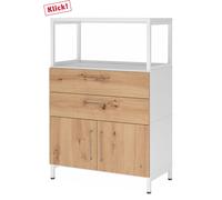 FlexWall | 3 HC | Portes + tiroirs + cadre | avec bâti de socle - Blanc/Chêne Cendré