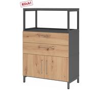 FlexWall | 3 HC | Portes + tiroirs + cadre | avec bâti de socle Graphite/Chêne Cendré