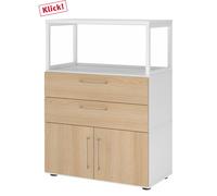 FlexWall | 3 HC | Portes + tiroirs + cadre | avec pieds réglables - Blanc/Chêne