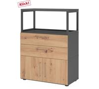 FlexWall | 3 HC | Portes + tiroirs + cadre | avec pieds réglables - Graphite/Chêne Cendré