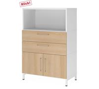 FlexWall | 3 HC | Portes + tiroirs + corps | avec bâti de socle - Blanc/Chêne