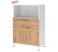 FlexWall | 3 HC | Portes + tiroirs + corps | avec bâti de socle - Blanc/Chêne Cendré