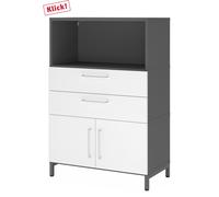 FlexWall | 3 HC | Portes + tiroirs + corps | avec bâti de socle - Graphite/Blanc