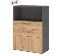 FlexWall | 3 HC | Portes + tiroirs + corps | avec pieds réglables - Graphite/Chêne Cendré