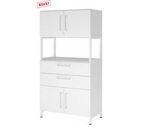 FlexWall | 4 HC | 2 x portes + tiroirs + cadre | avec bâti de socle - Blanc/Blanc