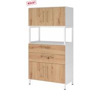 FlexWall | 4 HC | 2 x portes + tiroirs + cadre | avec bâti de socle - Blanc/Chêne Cendré