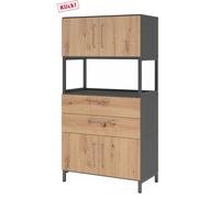 FlexWall | 4 HC | 2 x portes + tiroirs + cadre | avec bâti de socle Graphite/Chêne Cendré