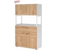 FlexWall | 4 HC | 2 x portes + tiroirs + cadre | avec pieds réglables - Blanc/Chêne Cendré