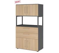 FlexWall | 4 HC | 2 x portes + tiroirs + cadre | avec pieds réglables Graphite/Chêne