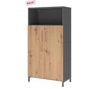 FlexWall | 4 HC | Portes + corps | avec bâti de socle - Graphite/Chêne Cendré