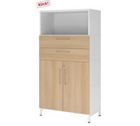 FlexWall | 4 HC | Portes + tiroirs + corps | avec bâti de socle Blanc/Chêne
