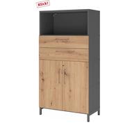 FlexWall | 4 HC | Portes + tiroirs + corps | avec bâti de socle Graphite/Chêne Cendré