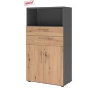 FlexWall | 4 HC | Portes + tiroirs + corps | avec pieds réglables - Graphite/Chêne Cendré