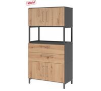 FlexWall | 4 OH | 2 x portes + tiroir + cadre | avec socle - Graphite/Chêne Cendré