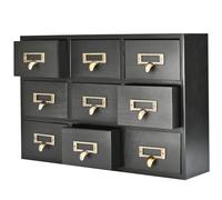 Flexzion Armoire apothicaire avec tiroirs, armoire de rangement en bois pour bijoux, maquillage et outils, 9 tiroirs d'apothicaire vintage pour la maison et le bureau, noir