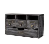 Flexzion Armoire d'apothicaire avec 4 tiroirs - Organiseur de bureau en bois rustique vintage pour fournitures de maison et de bureau - Rangement de table en bois pour catalogue, cartes, bijoux,