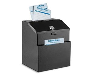 Flexzion Boîte à suggestions Murale Multi-usages avec Serrure - Boîte aux Lettres de bienfaisance - avec 25 Cartes de commentaires, boulons d'extension et clés (Noir)