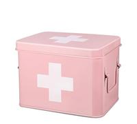 Flexzion Boîte de premiers secours, boîte de premiers secours, vide de 21,6 cm, rose vintage, boîte médicale, boîte de rangement de premiers secours, bacs avec séparateurs, plateau amovible et logo en