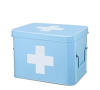 Flexzion Boîte de premiers secours, vide de 21,6 cm, bleu vintage, trousse de premiers secours, boîte médicale, boîte de rangement de premiers secours, bacs avec séparateurs, plateau amovible et logo