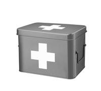 Flexzion Boîte de premiers secours, vide de 21,6 cm, gris vintage, trousse de premiers secours, boîte de rangement médicale, boîte de rangement de premiers secours, bacs avec séparateurs, plateau