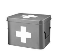 Flexzion Boîte de premiers secours, vide de 21,6 cm, gris vintage, trousse de premiers secours, boîte de rangement médicale, boîte de rangement de premiers secours, bacs avec séparateurs, plateau