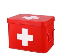 Flexzion Boîte de premiers secours, vide de 21,6 cm, rouge, vintage, trousse de premiers secours, boîte de rangement médicale, boîte de rangement de premiers secours, bacs avec séparateurs, plateau