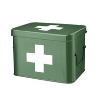 Flexzion Boîte de premiers secours, vide de 21,6 cm, vert vintage, trousse de premiers secours, boîte de rangement médicale, boîte de rangement de premiers secours, bacs avec séparateurs, plateau