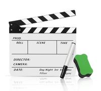 Flexzion Clap de réalisateur/ardoise de tournage en acrylique effaçable à sec pour cinéma, studio, caméra, accessoires de théâtre, TV, vidéo - ardoise 25,4 x 30,5 cm avec bâtons noirs/blancs