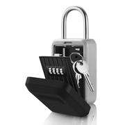 Flexzion Key Lock Box - Portable Lockbox for Keys Outdoor - 4 Digit Code Combination Lock Box for Key Safe Security - Weather Rust Resistant Key Lock Box for Outside, Car, Door, House, Travel