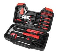Flexzion Kit d'outils à main 39 pièces avec étui - Kit d'outils compact pour bricoleurs, propriétaires de maison - Kit d'outils ménagers pour la maison avec étui à outils de base portable, rouge