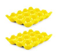 Flexzion Lot de 12 coquetiers en céramique - Plateau à œufs en porcelaine - Conteneur de rangement décoratif - Support de service pour réfrigérateur, comptoir - 2 packs (Jaune)