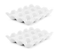 Flexzion Lot de 12 coquetiers en céramique - Plateau à œufs en porcelaine - Conteneur de rangement et organisateur décoratif - Support de service pour réfrigérateur, comptoir - 2 packs (Blanc)