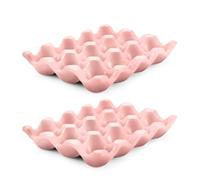 Flexzion Lot de 2 supports à œufs en céramique pour 12 tasses - Plateau à œufs en porcelaine - Support de service décoratif pour réfrigérateur, comptoir (rose)