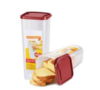 Flexzion Lot de 2 boîtes à pain hermétiques avec couvercle - Boîte de rangement transparente pour pain fait maison sans BPA, peu encombrant et durable en plastique - Rouge