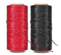 Flexzion Lot de 2 fils cirés en polyester 150D pour couture du cuir, reliure, couture, réparation, perlage et projets de bricolage Rouge et noir 0,8 mm