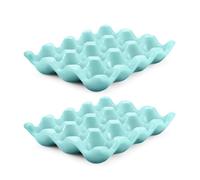 Flexzion Lot de 2 supports à œufs en céramique pour réfrigérateur - 12 tasses - Plateau à œufs en céramique en porcelaine - Support de service décoratif pour comptoir de réfrigérateur (bleu)