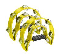 Flexzion Lot de 2 tambourins à main - 25 cm - Tambourin à percussion musical - Tambourin à double rangée en forme de demi-lune - Avec 20 paires de cymbalettes en métal - Jaune
