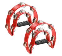 Flexzion Lot de 2 tambourins à main de 25 cm avec poignée, instrument de percussion musical, anneau de cymbalette à double rangée en forme de croissant de lune, avec 20 paires de cymbalettes en métal