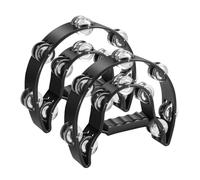 Flexzion Lot de 2 tambourins en métal en forme de demi-lune à double rangée avec poignée ergonomique pour adultes Noir
