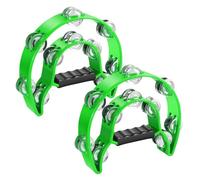 Flexzion Lot de 2 tambourins musicaux demi-lune (vert) à double rangée de cymbales en métal à main pour cadeau, fête KTV avec poignée ergonomique